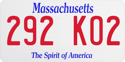 MA license plate 292KO2