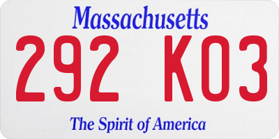 MA license plate 292KO3