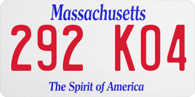 MA license plate 292KO4