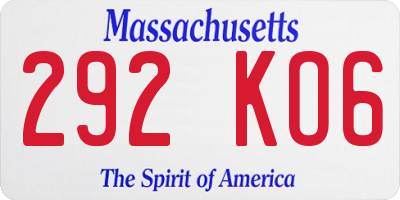 MA license plate 292KO6