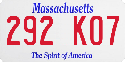 MA license plate 292KO7