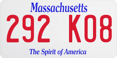 MA license plate 292KO8