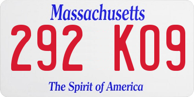 MA license plate 292KO9
