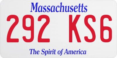 MA license plate 292KS6