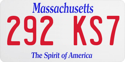 MA license plate 292KS7