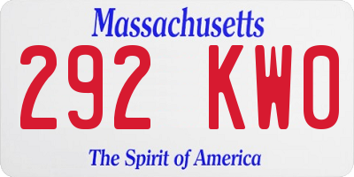 MA license plate 292KW0
