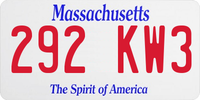 MA license plate 292KW3