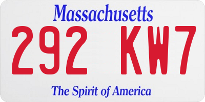 MA license plate 292KW7