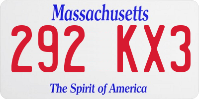 MA license plate 292KX3