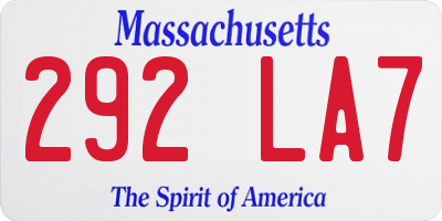 MA license plate 292LA7