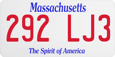 MA license plate 292LJ3