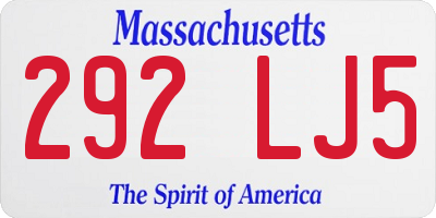 MA license plate 292LJ5