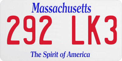 MA license plate 292LK3