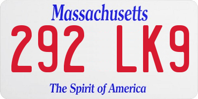MA license plate 292LK9