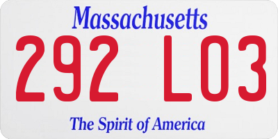 MA license plate 292LO3