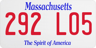 MA license plate 292LO5