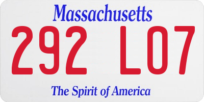 MA license plate 292LO7
