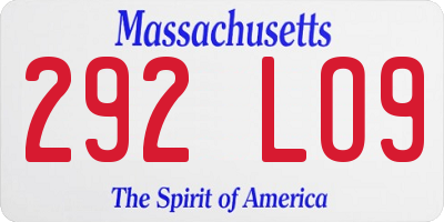 MA license plate 292LO9