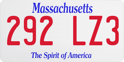 MA license plate 292LZ3