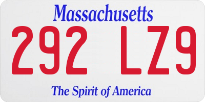 MA license plate 292LZ9
