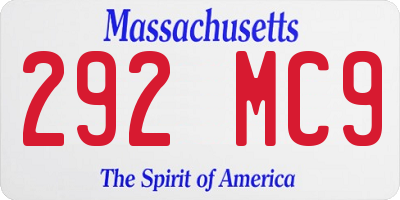 MA license plate 292MC9