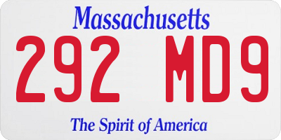 MA license plate 292MD9