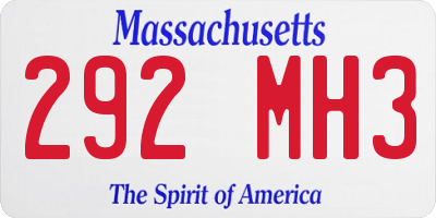 MA license plate 292MH3