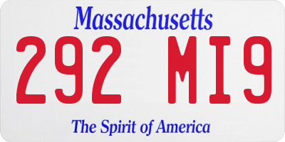 MA license plate 292MI9