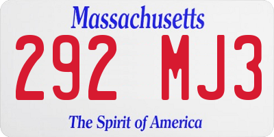 MA license plate 292MJ3