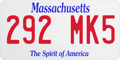MA license plate 292MK5