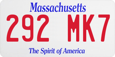 MA license plate 292MK7