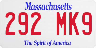 MA license plate 292MK9