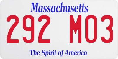 MA license plate 292MO3