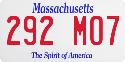 MA license plate 292MO7