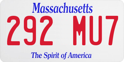 MA license plate 292MU7