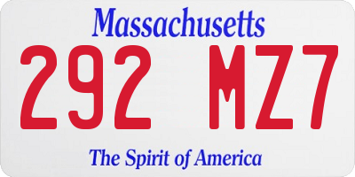 MA license plate 292MZ7