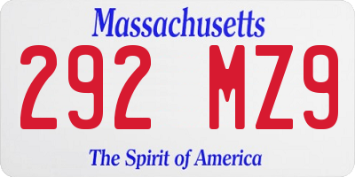 MA license plate 292MZ9
