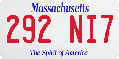 MA license plate 292NI7