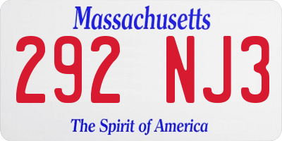 MA license plate 292NJ3