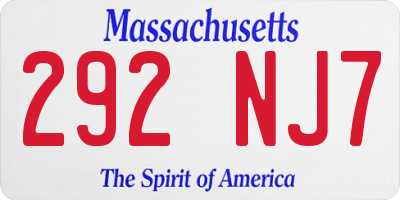 MA license plate 292NJ7