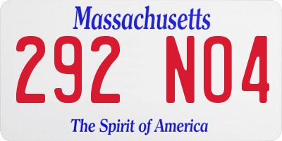 MA license plate 292NO4