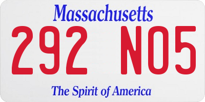 MA license plate 292NO5