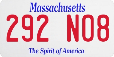 MA license plate 292NO8