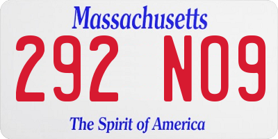 MA license plate 292NO9