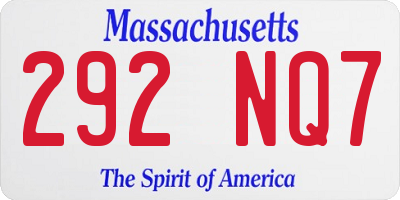 MA license plate 292NQ7