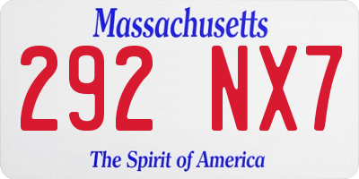 MA license plate 292NX7