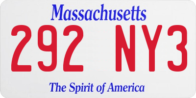 MA license plate 292NY3