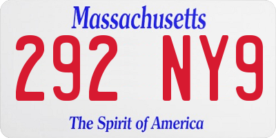 MA license plate 292NY9