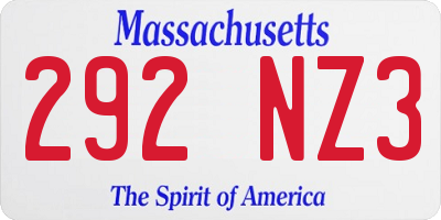 MA license plate 292NZ3