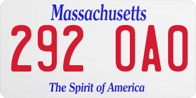 MA license plate 292OA0